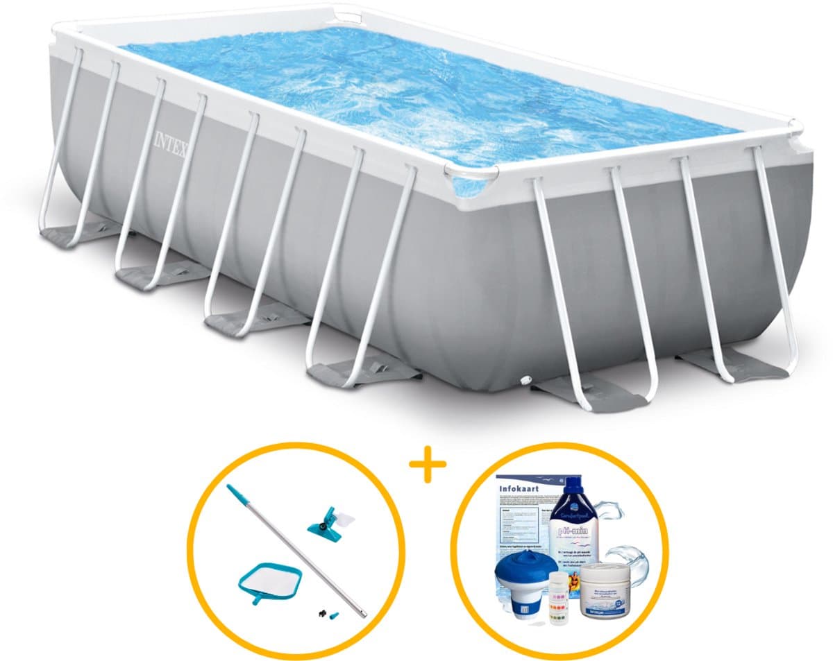 Intex Prism Frame zwembad 488 x 244 x 107 | Rechthoekig | Zwembadpakket | Filterpomp | Chloorpakket | Onderhoudsset met schepnet | 2 x filtercartridge | Solar bol