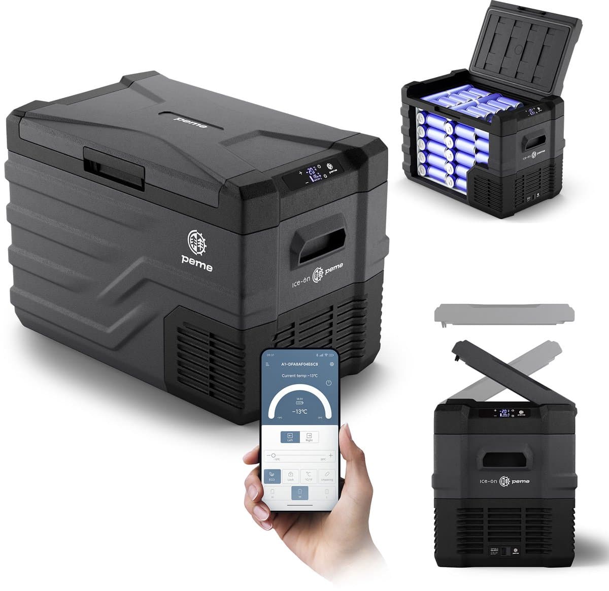 PEME Quest - Elektrische Koelbox - Compressor - 35.3L - DC 12V/24V, AC 220-240V - Frigobox met Bluetooth - Voor Auto en Camping - Dark Sky