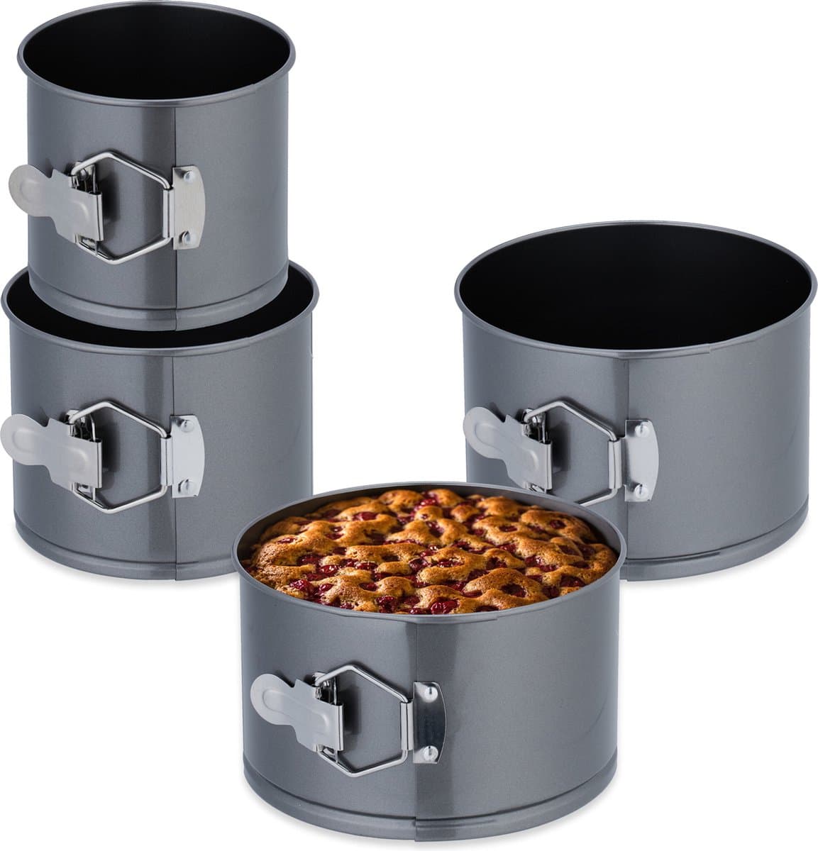 springvorm - set van 4 - Ø 12, 14, 16, 18 cm - hoog - staal - antiaanbaklaag - antraciet