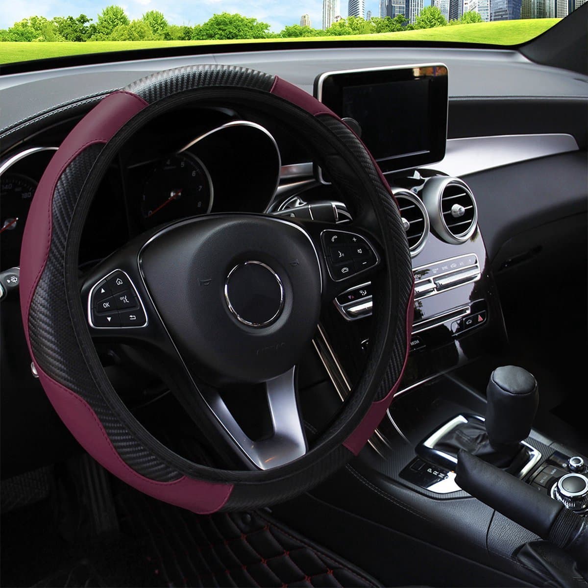 Auto Stuurhoes Ademende Anti Slip Pu Lederen Steering Covers Geschikt 37-38Cm Auto Decoratie Koolstofvezel
