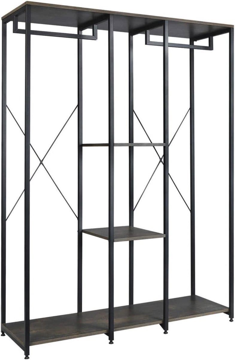 Happyment Luxe Kledingkast open - Met opbergruimte - Wit - Schoenenkast organizer - Kapstok - Garderobekast - Garderoberek - Kledingrek metaal