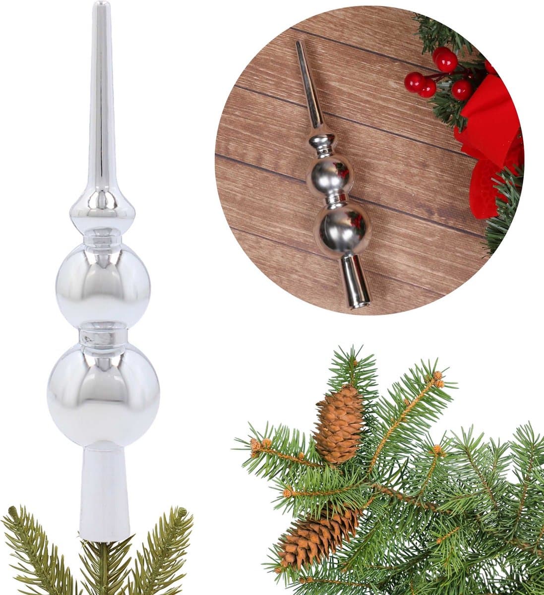 Zilveren Kerstboomtopper, Puntige Boomtopper, 20 cm