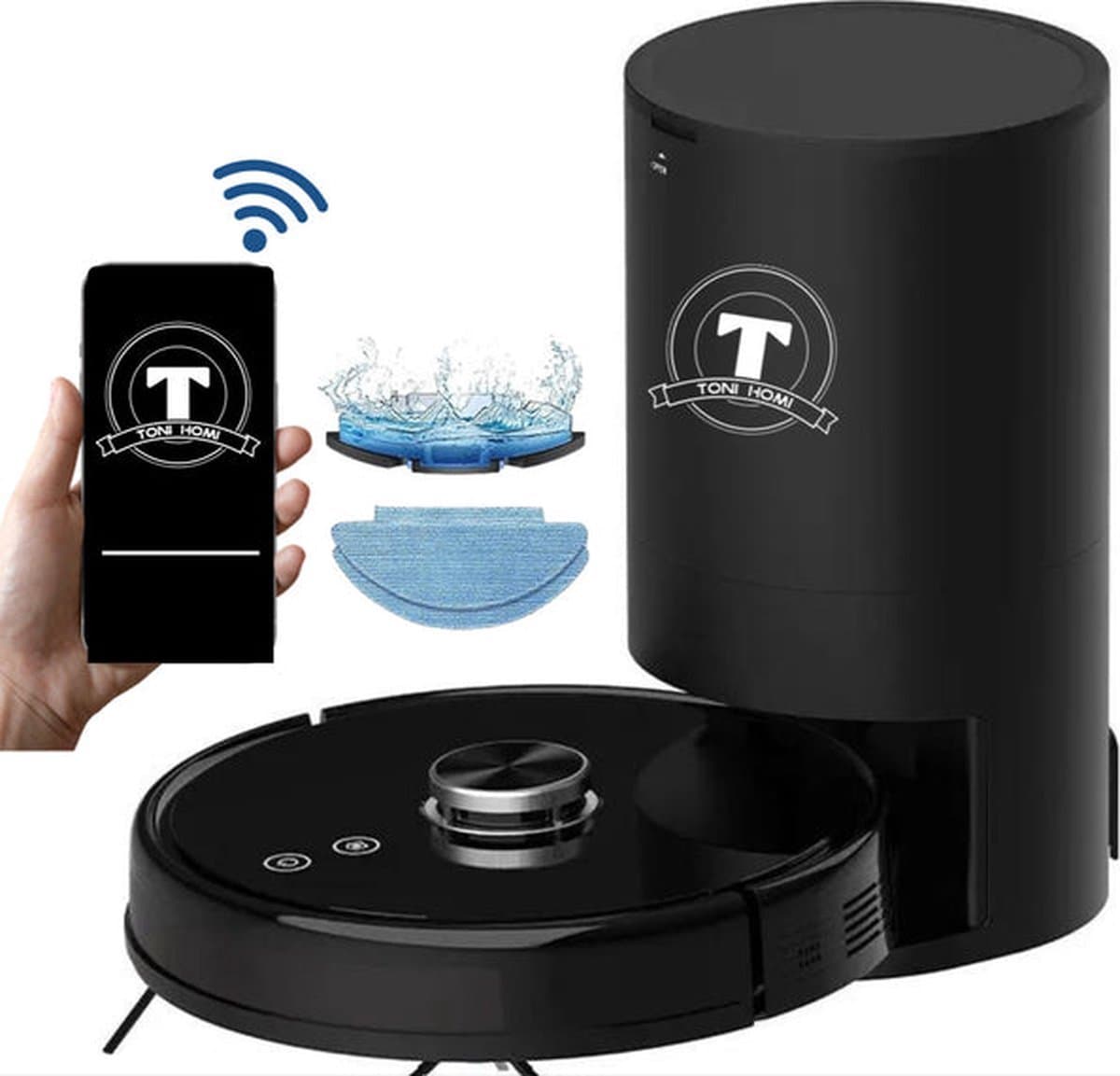 TONIHOMI® V8pro Robotstofzuiger Met Dweilfunctie - Robotstofzuiger met leegstation - Robotstofzuiger met laadstation - LDS Laser navigatie - Robotstofzuiger huisdieren - Dweilrobot - Zwart