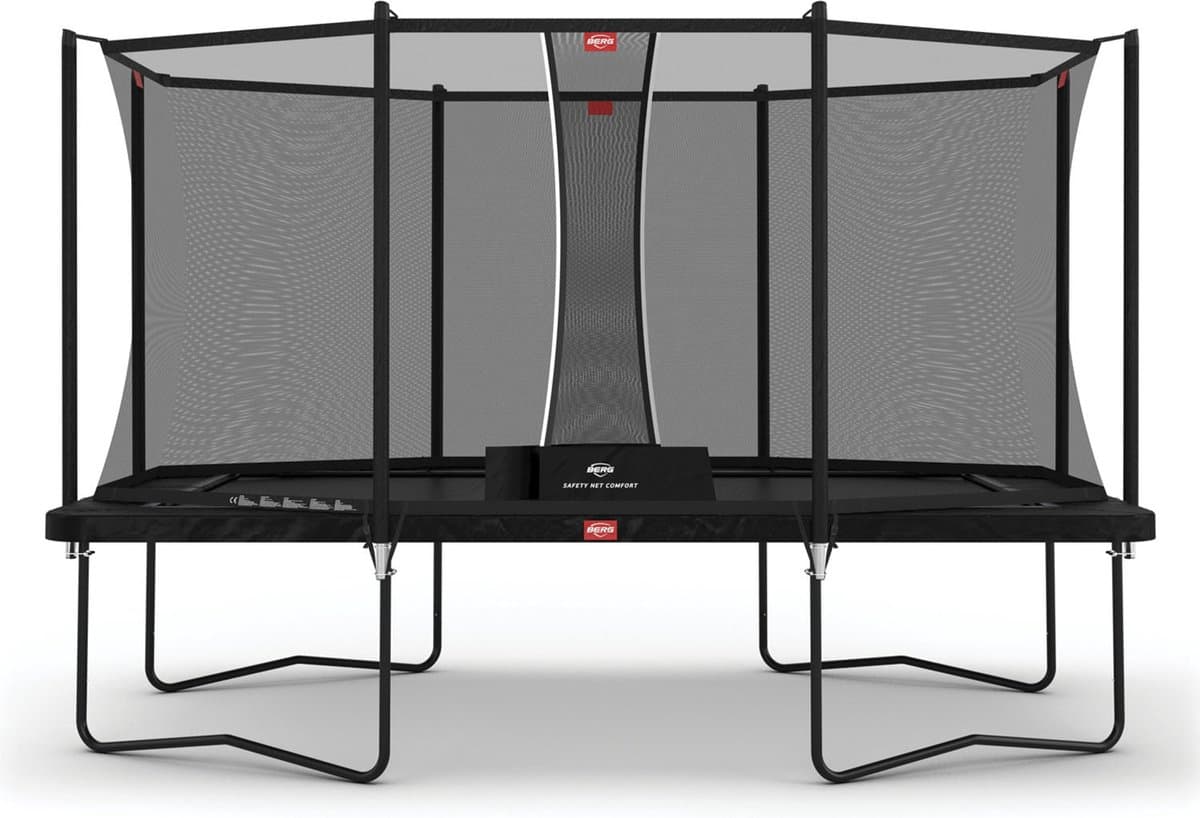 BERG Ultim Favorit Regular 410 Trampoline Op Poten - Safety Net Comfort - AirFlow Springdoek - Zwart