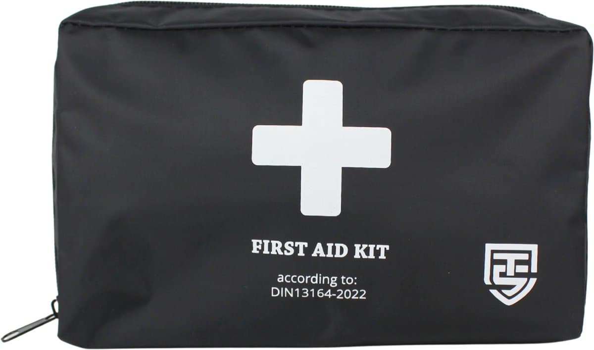Technosafety EHBO Kit DIN13164-2022 - Verbanddoos in Tas - Verbandtas Auto - Eerste Hulp Kit voor Vakantie en Reis - First Aid Kit