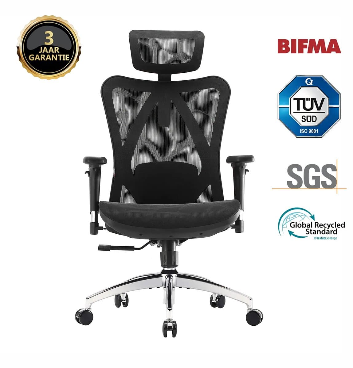 SIHOO M57 Ergonomische Bureaustoel met 3D-Armleuningen&Verstelbare Lendensteun-Premium Mesh Design voor Kantoor/Thuiswerken - 150kg Draagvermogen - 8cm Hoogteverstelling-3 Standen Kantelmechanisme (110°/116°/126°)-SGS/BIFMA Gecertificeerd——Zwart
