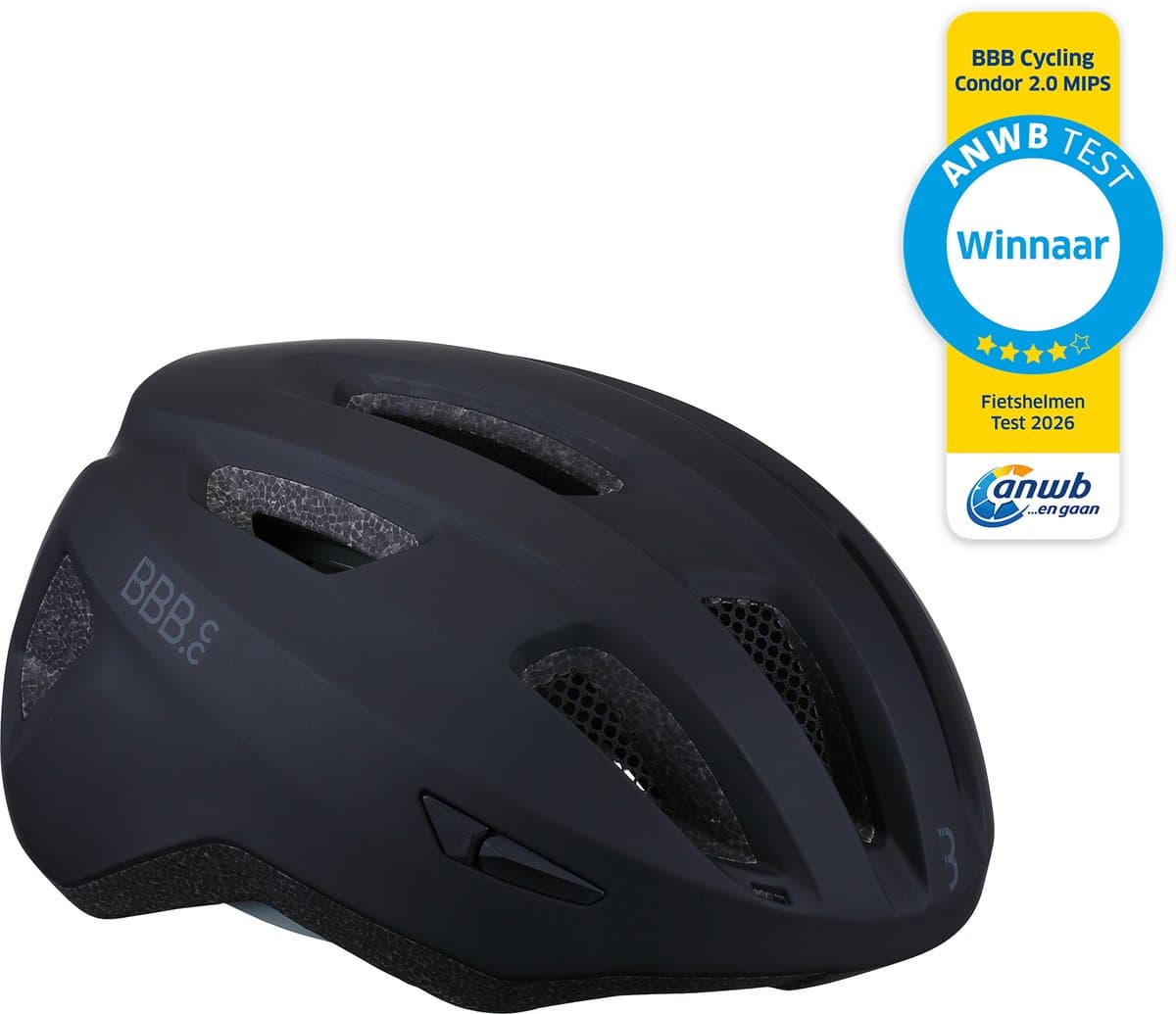 BBB Cycling Condor 2.0 MIPS Fietshelm - Voor Racefiets, Mountainbike en Ebike - Winnaar ANWB Fietshelmentest 2026 - Dames & Heren - Large - Mat Zwart - BHE-174