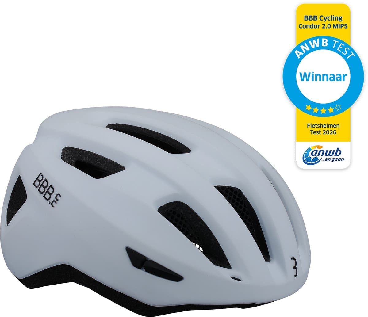 BBB Cycling Condor 2.0 MIPS Fietshelm - Voor Racefiets, Mountainbike en Ebike - Winnaar ANWB Fietshelmentest 2026 - Dames & Heren - Large - Mat Wit - BHE-174