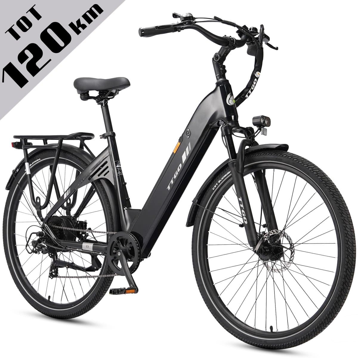 TTGO Elektrische Fiets C3- 28 Inch E-Bike Stadsfiets - 18Ah Accu tot 120 km Bereik - Shimano 7 Speed- Aluminium Frame - Zwart