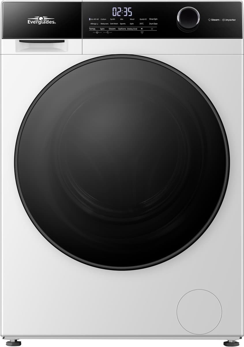 Everglades EVWM121421AW - Wasmachine 12KG - Arctic White - Energieklasse A-20% - Stoomfuncties - 15 Programma's - 5 Jaar Garantie