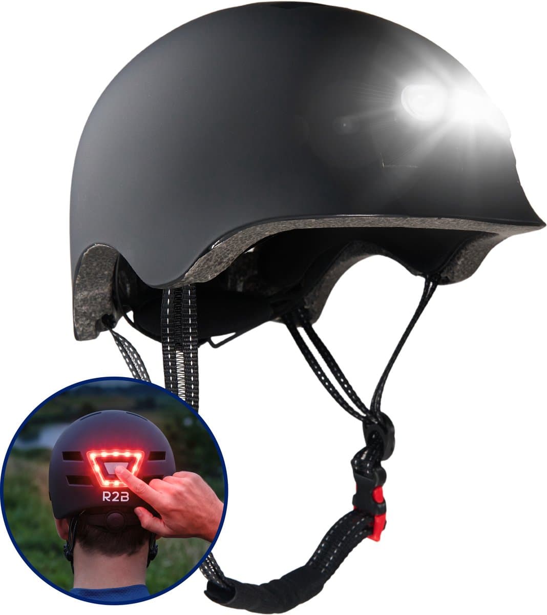 R2B Fietshelm Volwassenen - LED Verlichting - Maat L - 56-60 cm - Fietshelm Dames - Fietshelm Heren - Fiets helm Elektrische Fiets - Bike Helmet - Ook als Fatbike & Skate Helm