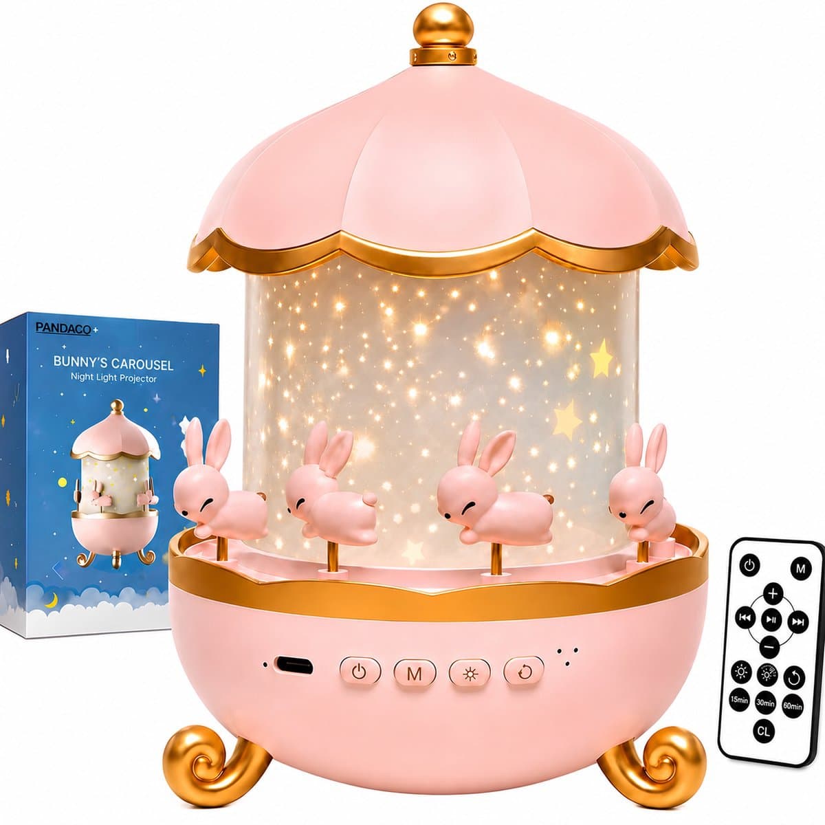 Pandaco® Nachtlampje Kinderen – Sterrenhemel Projector – Dimbaar met Afstandsbediening & Bluetooth – 21 Thema's