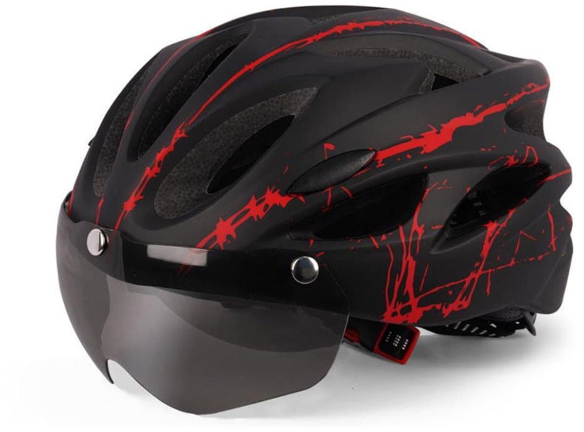 Fietshelm – Motorhelm – Met magnetische bril – Fietshelm voor volwassenen – Verstelbaar – Hoofdomtrek 59–62 cm – Unisex – Geschikt voor mountainbiken en wielrennen – Zwart