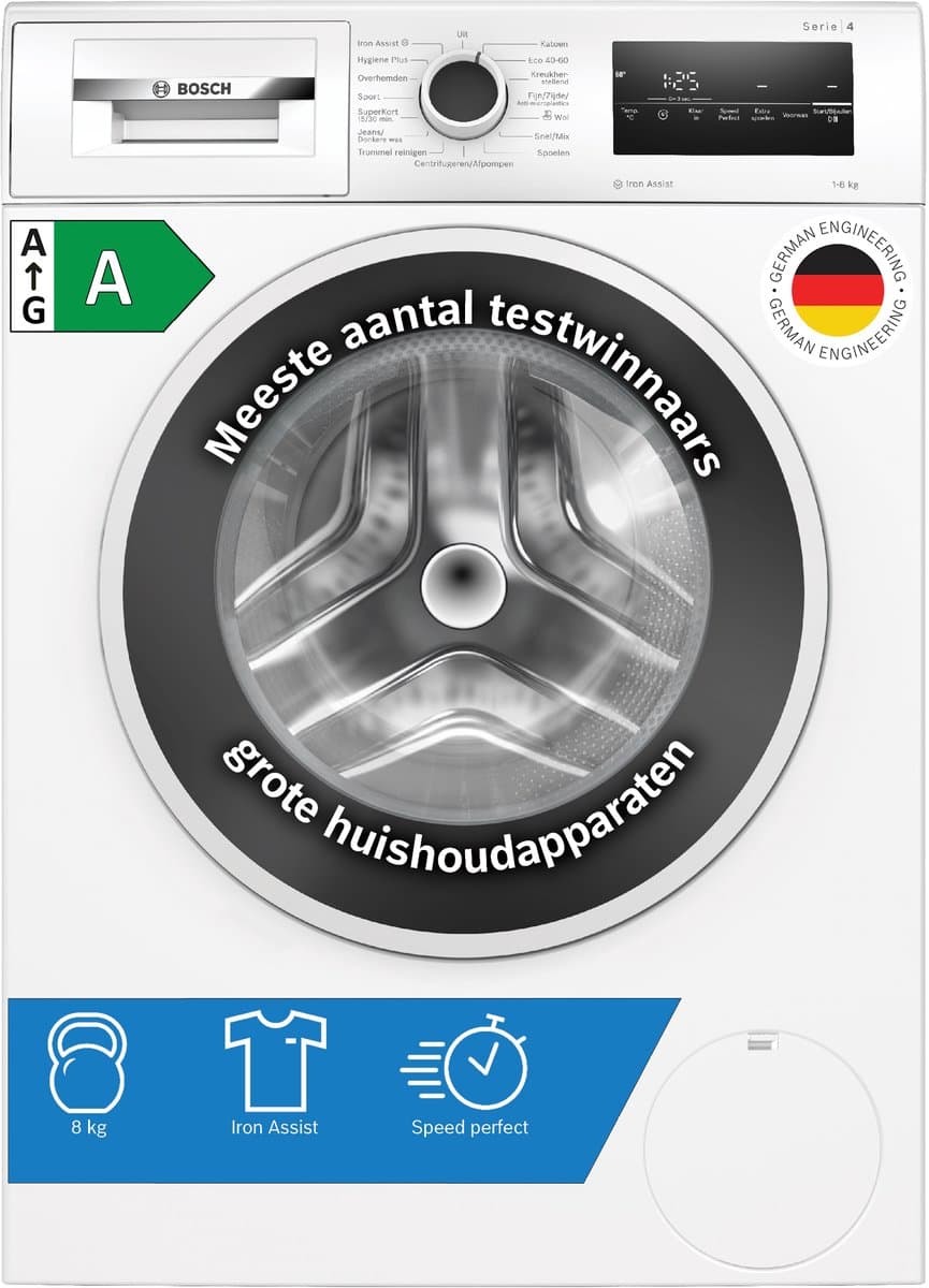 Bosch WAN2827BNL - Serie 4 - Wasmachine met stoom - 1400 rpm - Energielabel A - 8 KG - Iron Assist: vermindert kreukels tot 50% - SpeedPerfect: perfect schoon tot wel 65% sneller. - Stil