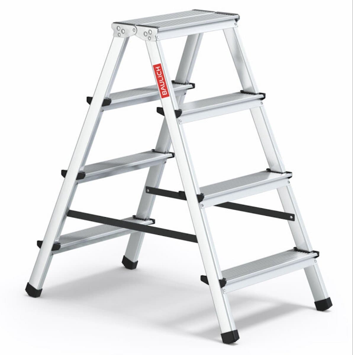 Baulich Aluminium vouwladder dubbelzijdig - 4 treden met antislip platform - huishoudladder werkhoogte 241 cm, draagvermogen 120kg