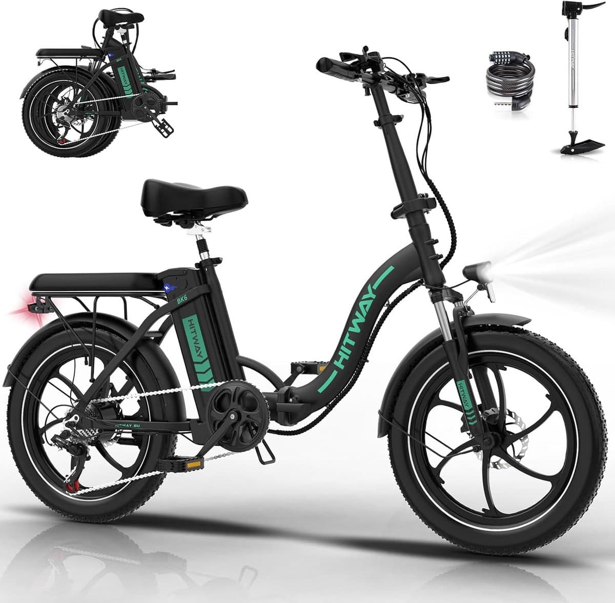Hitway Elektrische Fiets BK6SL - 20*3.0 Inch Fat Tire City Commuter EBike met Afneembare 36V 13Ah Lithium Batterij - Opvouwbaar Mountain E-Bike met 250W Motor