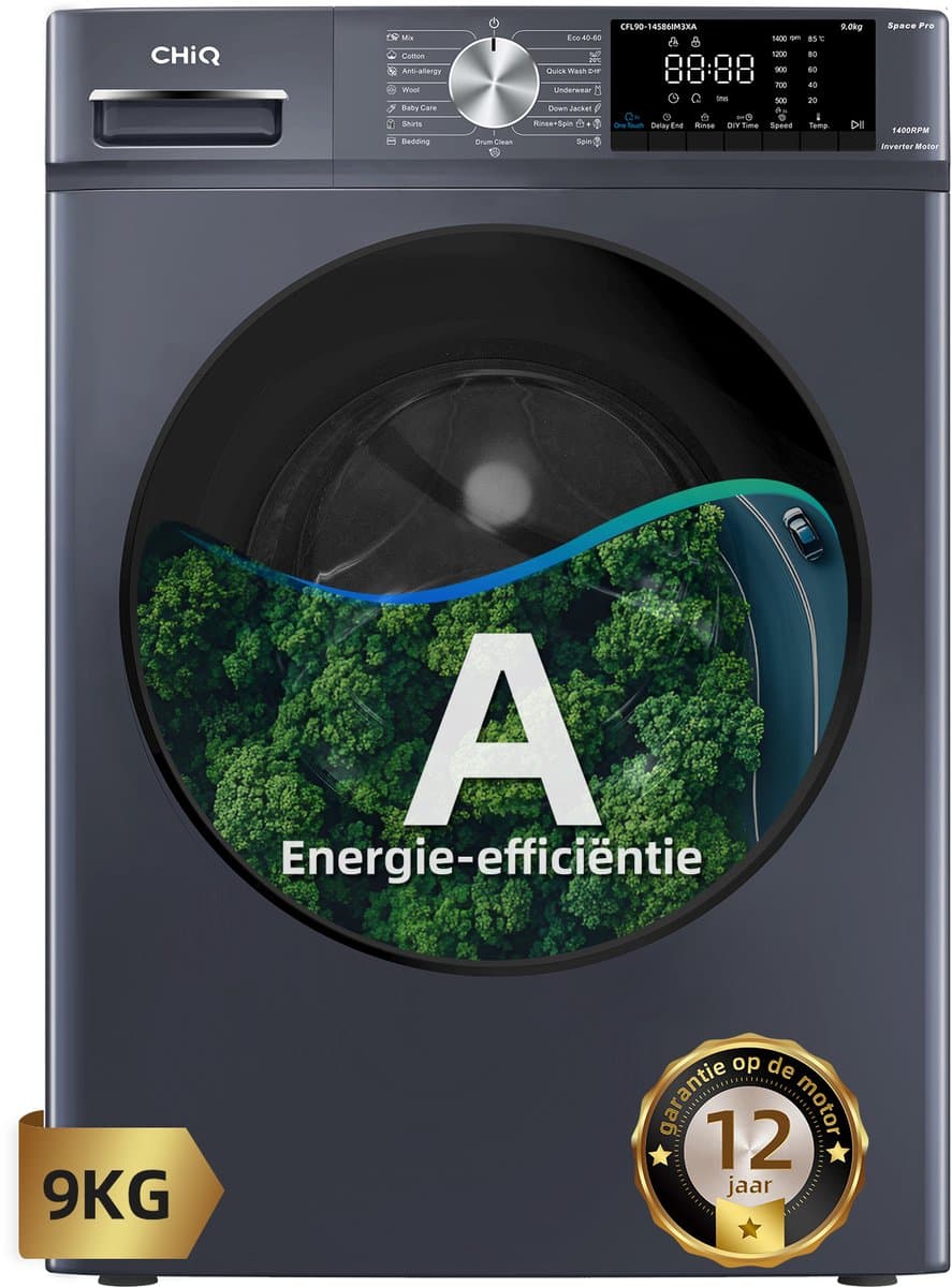 CHiQ CFL90-14586IM3XA - Wasmachine - 9 KG - Space Pro - 16 programma's - AI Smart - Stoomwassen & Quick Wash - 12 jaar garantie op motor - Energieklasse A
