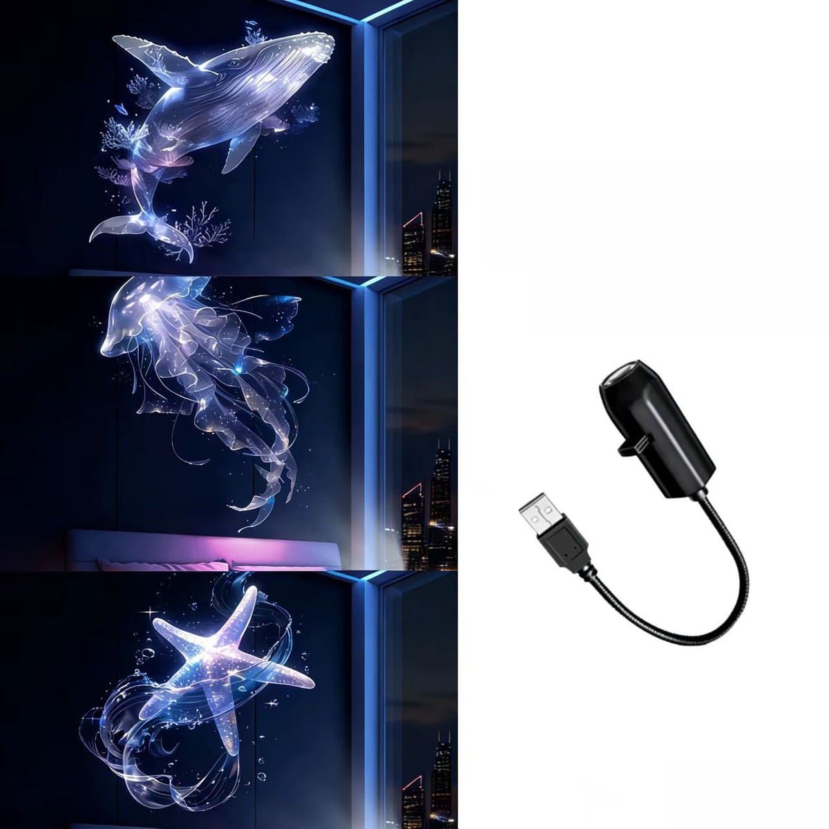 Projectielamp - Nachtlampje Kind - 360 Graden Roterend Sfeerlicht - Inclusief 3 Projectieplaten - USB Aansluiting - Oceaan Projector Babykamer