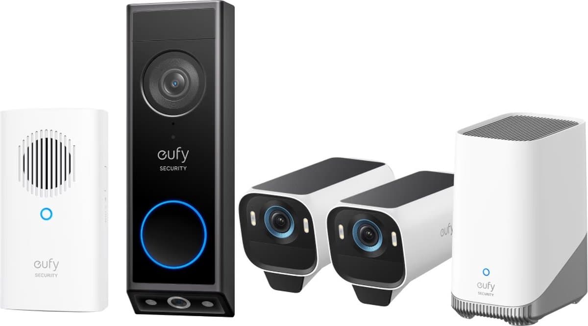eufy Security eufyCam S3 Pro MaxColor Vision 4K 2-Cam Set inclusief Homebase 3 + E340 2K Draadloze Video Deurbel Inclusief Chime - Bundelvoordeel