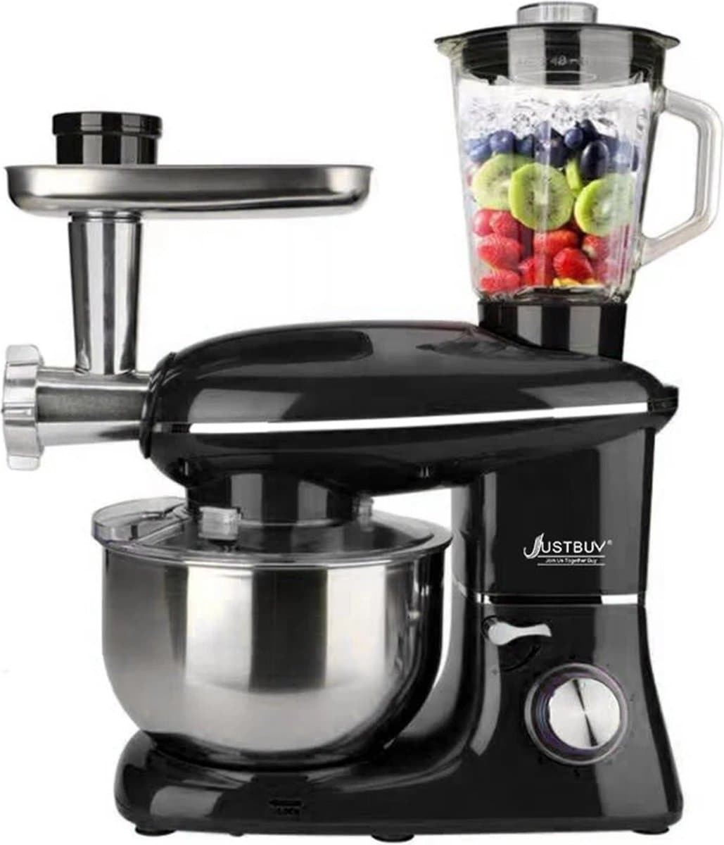 3 In 1 Keukenmachine - Keukenrobot - 1500W - Foodprocessor Met Blender, Vleesmolen, Garde, Deeghaak, Menghaak - 5,5 Liter - Zwart