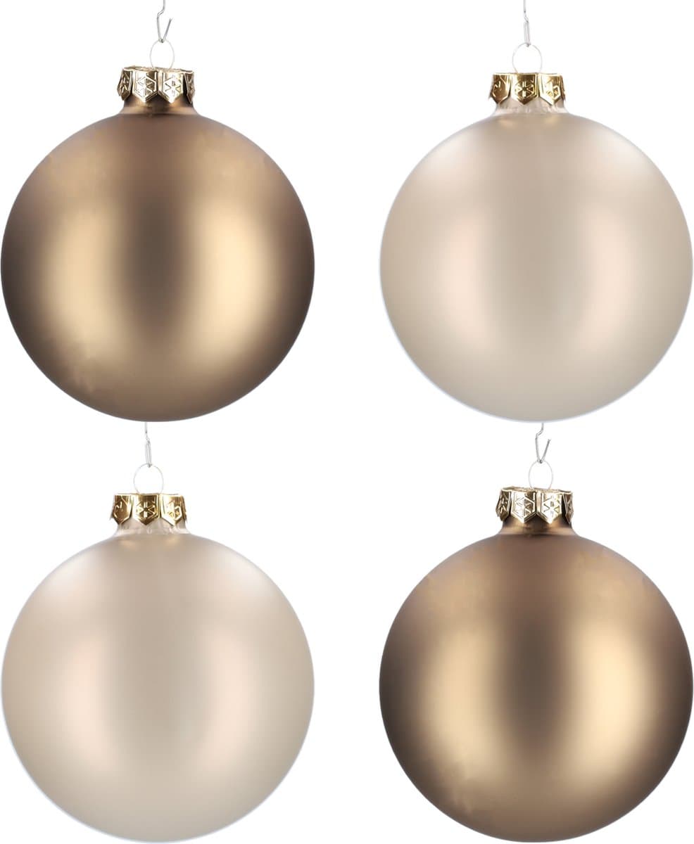 Glazen kerstballen - Set van 4 stuks/100mm - Luxe kerst decoratie - Sfeervolle kerstversiering voor in de kerstboom - Glas - Eucalyptus - Mat Grijs/Bruin