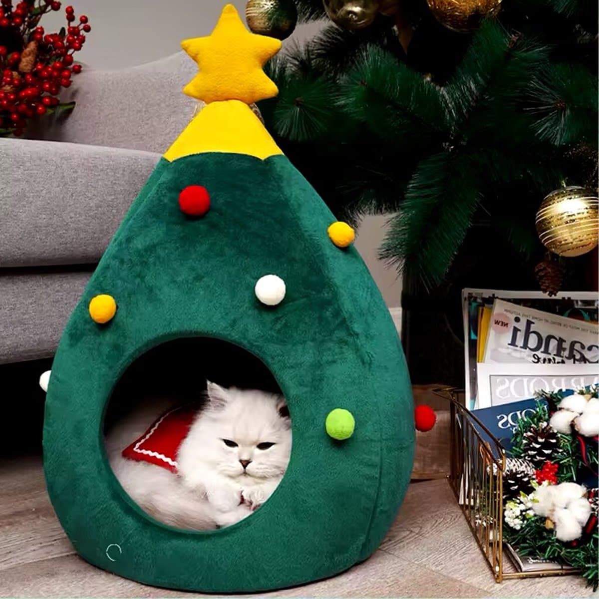 Gezellige Kerst Mand - Warm en Knus Kersthuisje - Dierenmand voor Katten en Kleine Honden