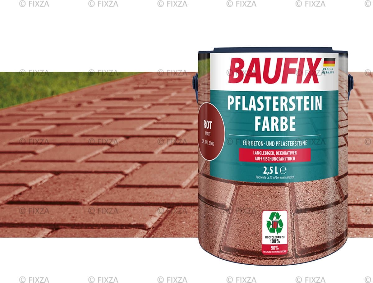 BAUFIX Bestrating Verf – Rood – Mat 2,5L – Betonverf Buiten voor Tuintegels, Terras en Oprit – Slijtvaste Steenverf