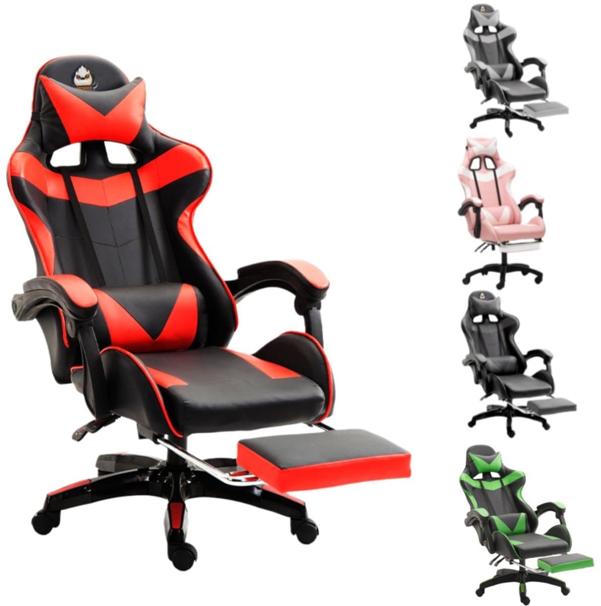 GOTAGEE Gamingstoel Bureaustoel Ergonomische Gamestoel Met Lendensteun un voetpedalen Hoogte en Ligfunctie Zwart-Rood