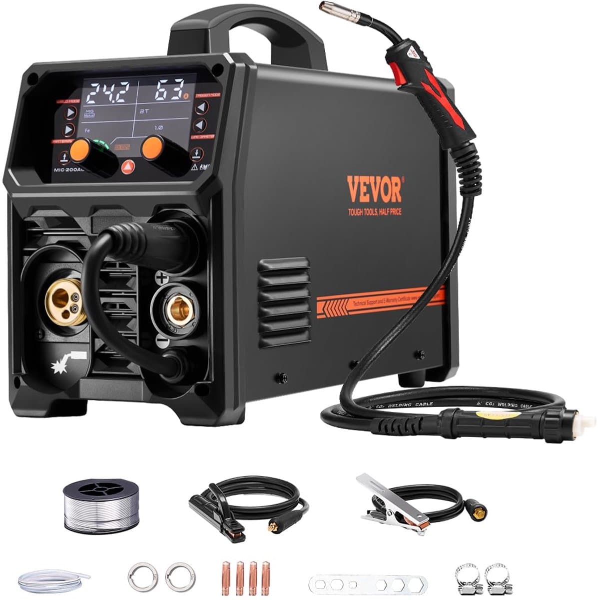 MIG-Lasapparaat - 200A - 5-in-1 Synergetische Lasmachine - Gasloos Lassen - IGBT-Invertertechnologie - Draagbaar Lasapparaat - LCD-Display - Voor Doe-het-zelver en Professional - MIG / MMA / Lift-TIG Geschikt - Compact en Krachtig - Complete Lasset