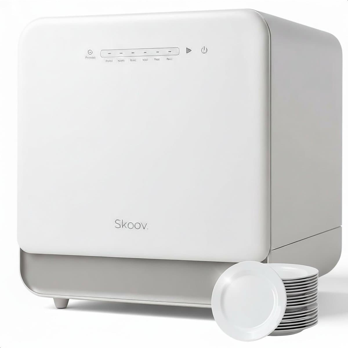 Skoov Mini Vaatwasser met waterreservoir - 5 couverts - 6 wasprogramma's - Extra stil - Kleine smalle vrijstaande afwasmachine - Camping - Wit