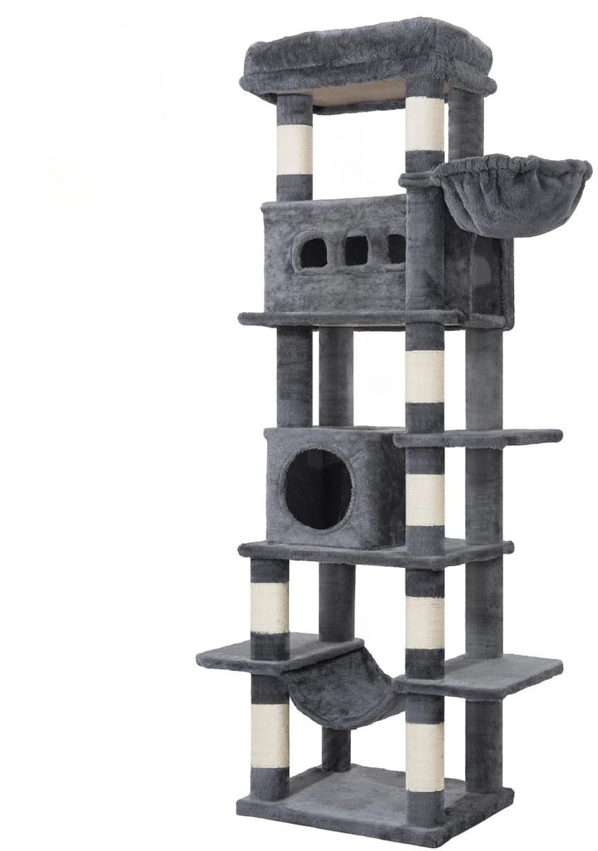 Norvia - Krabpaal voor katten/ grote katten - Donkergrijze kattentoren - Katten Klimmuur - 170 cm hoog - Extra groot platform