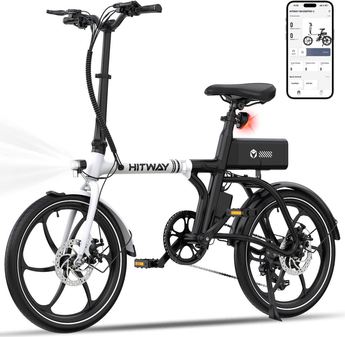Hitway Elektrische Fiets BK35S Pro - Trendy 20 Inch City Commuter EBike met Afneembare 36V 9Ah Lithium Batterij - Opvouwbaar E-Bike met 250W Motor - APP Bediening - IP54 Waterdicht