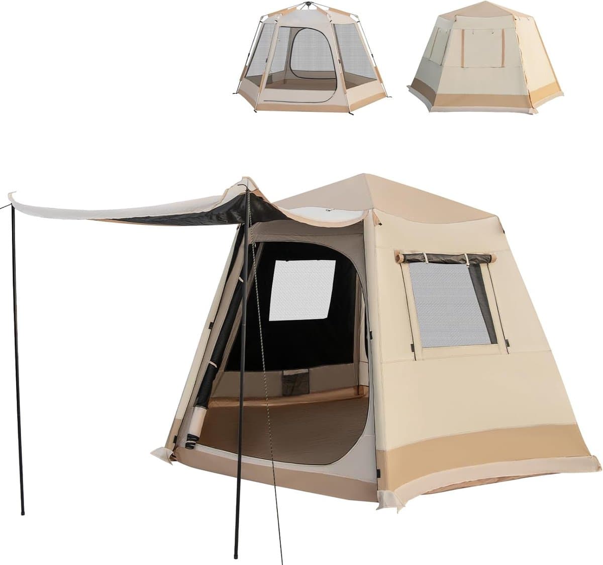 KOMFOTTEU Campingtent, waterdicht, voor 4-6 personen, automatische werptent met 2500 mm waterkolom, werptent met voortent, tas, 2 ingangen en 4 ramen, pop-uptent, onmiddellijke tent voor reizen en
