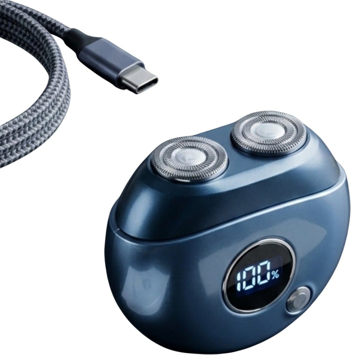 Mini Elektrisch Scheerapparaat voor Mannen - Digitale Batterij Indicator – Compact 2-Kops Scheerapparaat – Waterdicht – Nat & Droog Scheren – 50 Min Batterij – Perfect voor Reizen – Blauw