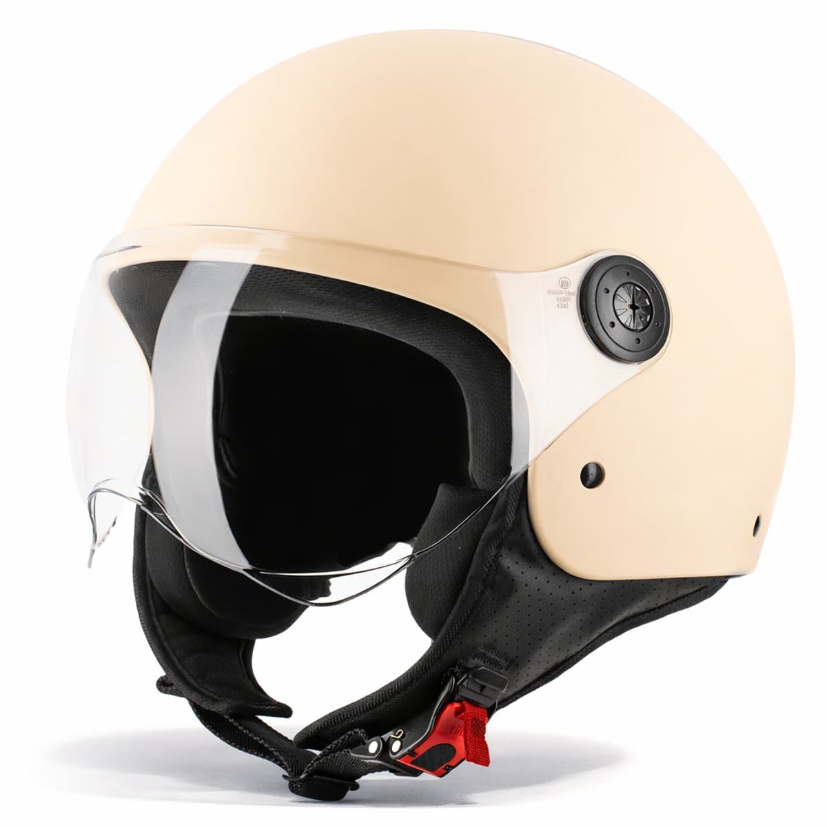 VINZ Duoro Scooterhelm voor Vrouwen - Motorhelm Dames - Jethelm met Vizier - ECE 22.06 Gekeurd - Mat Creme - M