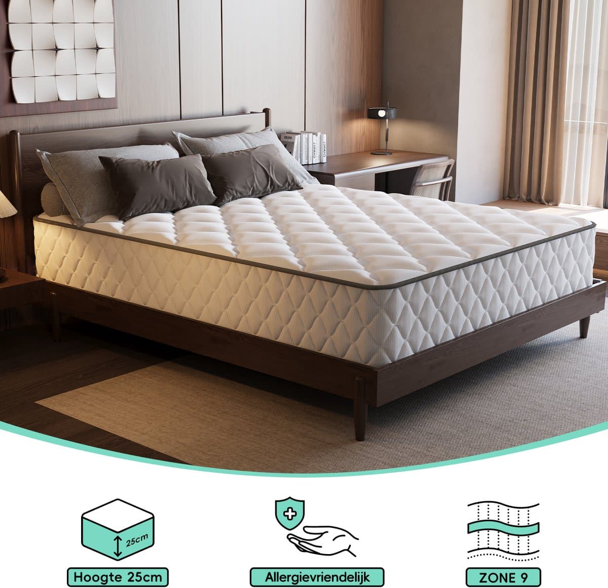 Saikefy Matras 100x200 cm - 22cm - Pocketvering Matras - 7-Zones - Orthopedisch - Afritsbaar en wasbaar hoeslaken - Anti-Allergie - Traagschuim - Gemiddelde Stevigheid