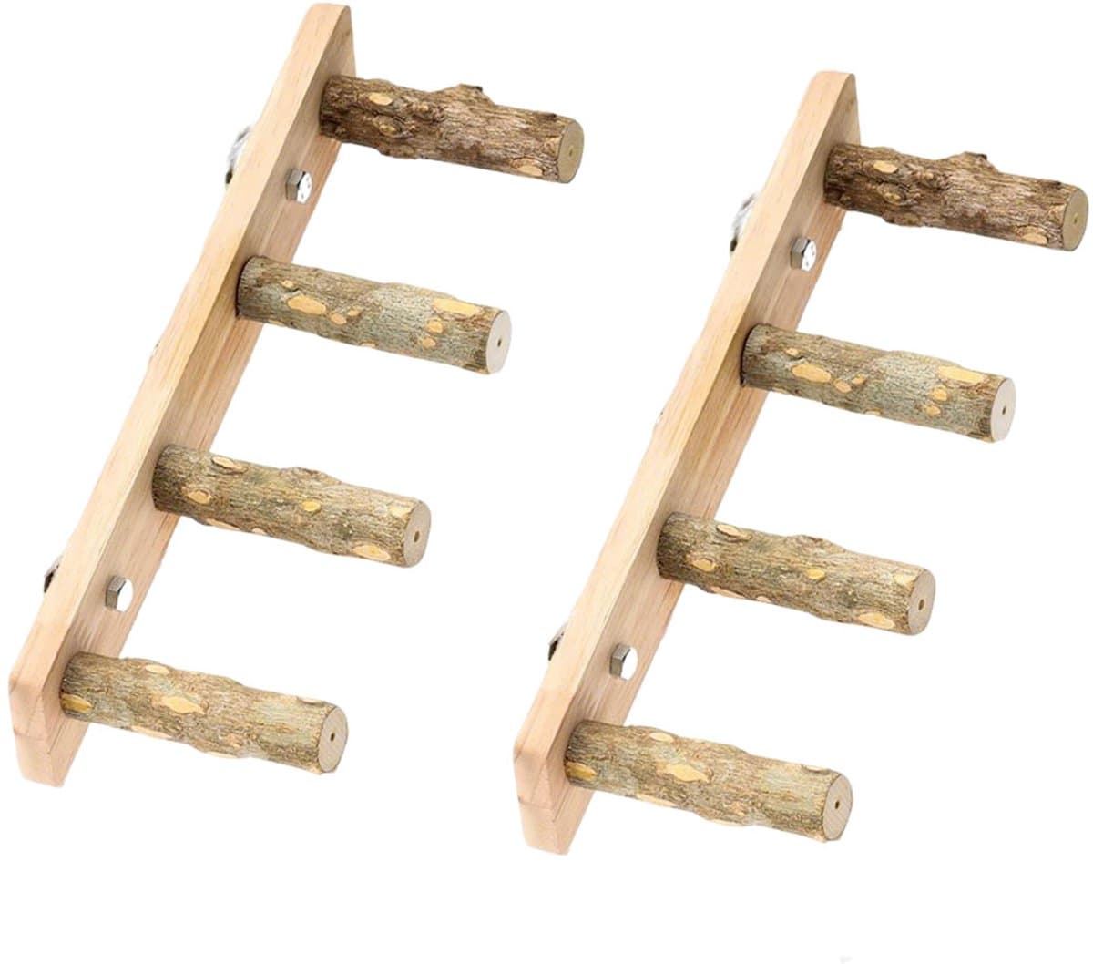 2-stuks Huisdierladder - Vogelladder - Houten ladder - Vierdelig - 22,2*9 cm - Interactie met huisdier - Leuk krab- en slijpmechanisme - Klimspeelgoed - Vogelaccessoire - Geschikt voor vogels, hamsters en kleine dieren - Houtkleur