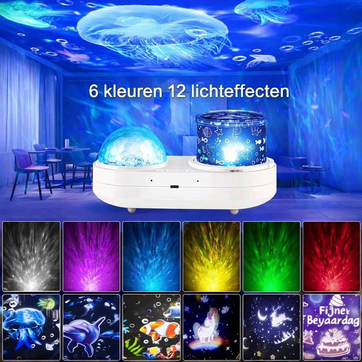 Kinder Sterren- & Oceaanprojector Nachtlampje – Galaxy Projector met 6 Projecties, 12 Kleuren & USB-C – Sterrenhemel voor Kinderen
