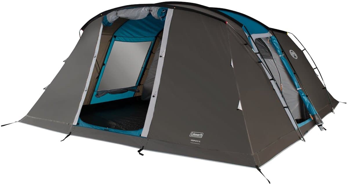 Coleman Vespucci 6 Tent - 6 Persoons tunneltent – UV Guard SPF50 zonbescherming – Ventilatie – Geïntegreerd grondzeil - Grijs/blauw