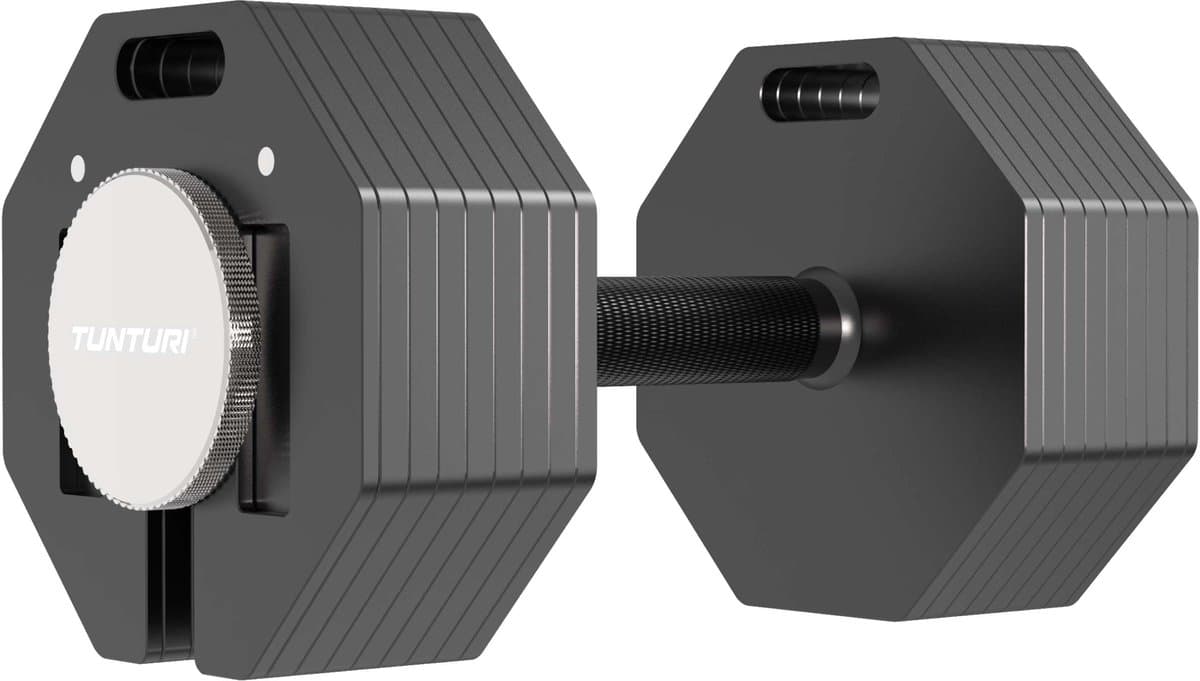 Tunturi Rapid Verstelbare Dumbbell – 36 kg – Verstelbaar van 4 tot 36 kg – 17 gewichten in één – Halterset voor thuisfitness