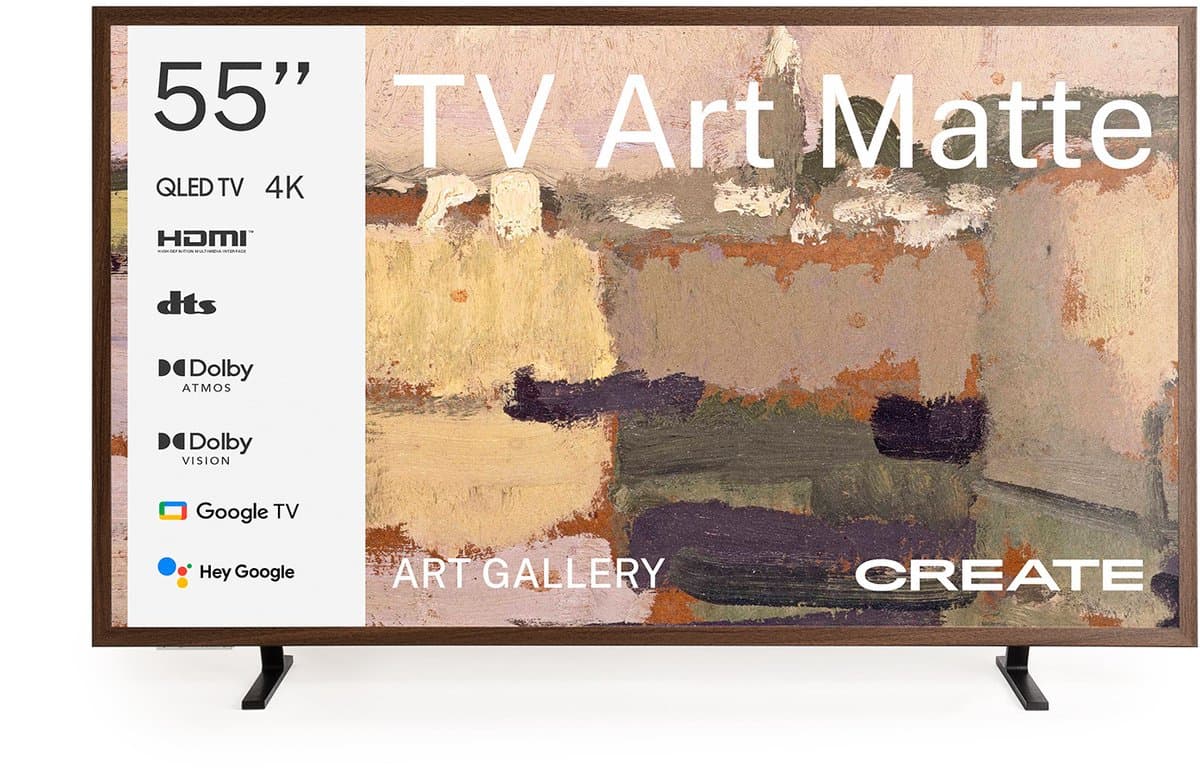 CREATE - QLED 4K 55" Smart TV met antireflectiescherm en kunstgalerij, Donker hout- TV ART MATTE