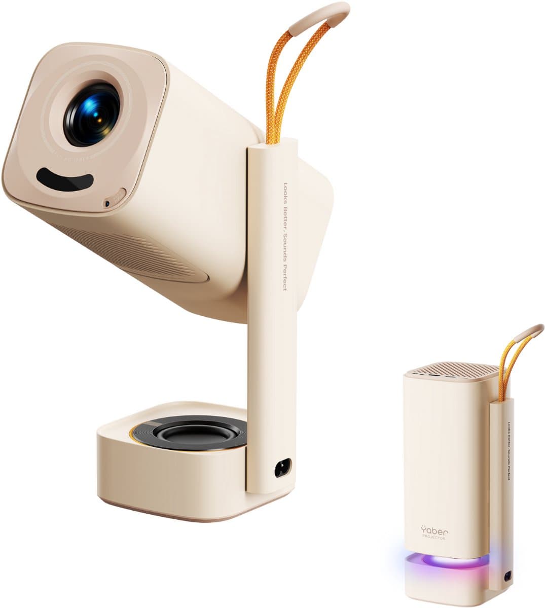 Yaber T1 Pro Mini Beamer – Draagbare Thuisbioscoop – LED‑Moodverlichting – 8 W TurboSonic Sound – 1080p Full HD – 180° Gimbal & Auto‑Focus – Wi‑Fi 6 & Bluetooth – 40‑120″ Short‑Throw