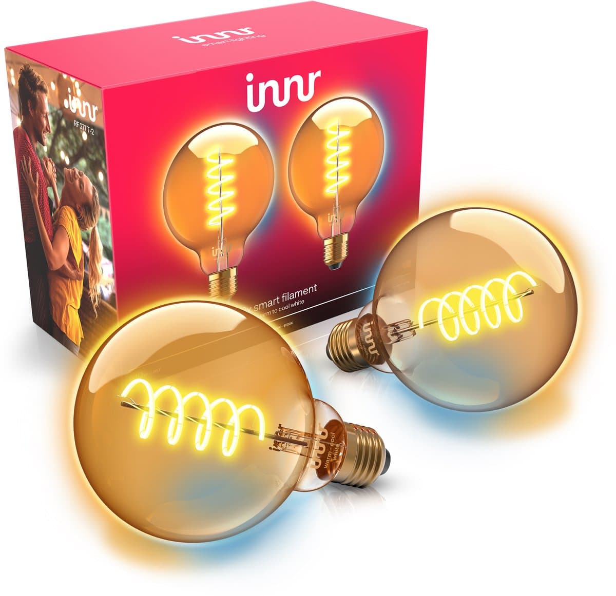 Innr E27 filament lamp - geschikt voor Philips Hue - Zigbee - LED smart bulb - warmwit tot koelwit licht - Globe - slimme verlichting - dimbaar - 640 lumen - 2 pack