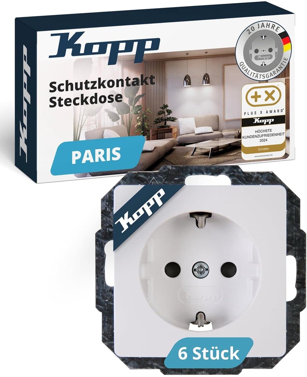 Kopp 920702011 Wandcontactdoos met randaarde Inzetstuk Paris Wit 6 stuk(s)