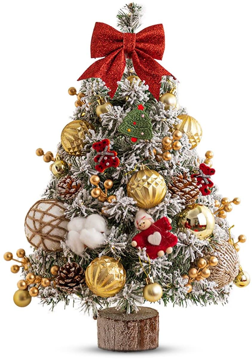 Happy Holidayz Kerstboom met Sneeuw - 60 cm - Kunstkerstboom met Kerstballen en Kerst accessoires - Kerstversiering - Kerstdecoratie - Mini Kerstboom met Kerstboomversiering