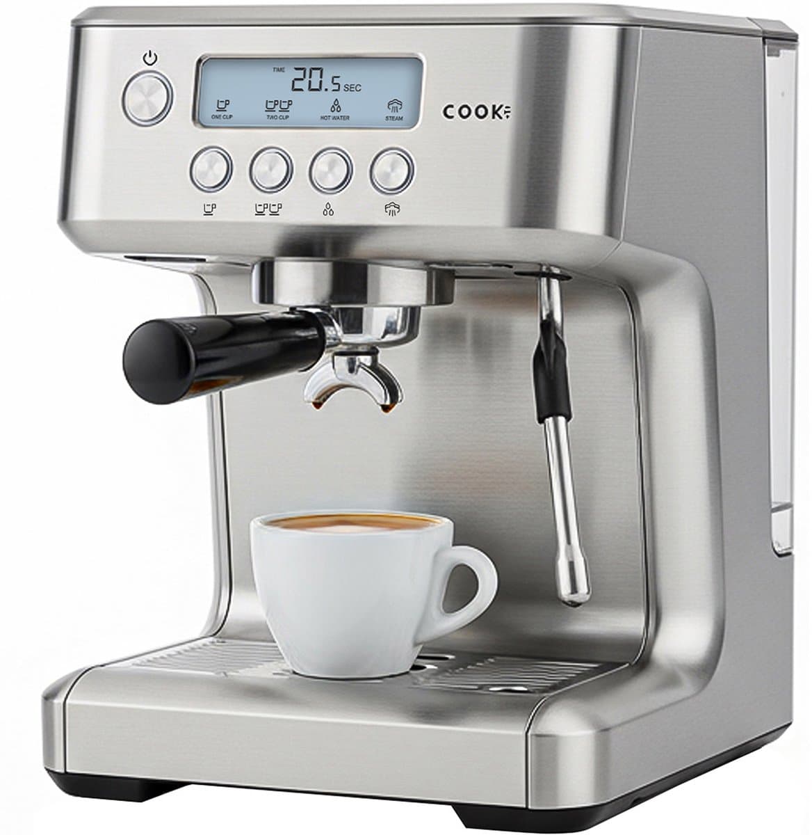Espressomachine Pro 20 Bar - Piston Koffiemachine Melkopschuimer RVS - Instelbare Extractietemperatuur - Pistonmachine Espresso, Cappuccino & Latte - 2,2 Liter Waterreservoir - COOK-IT