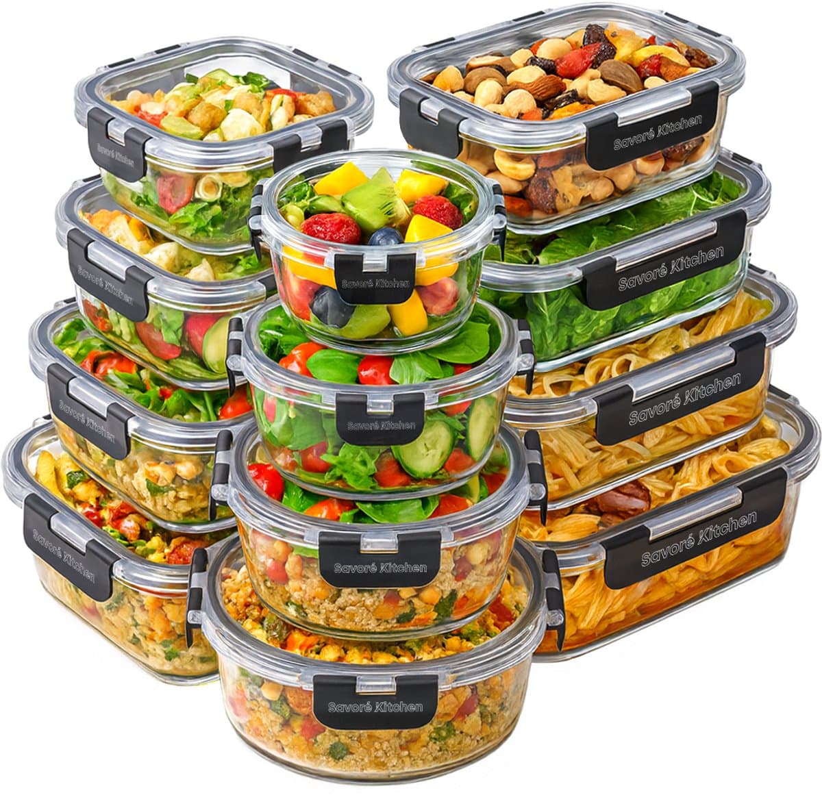 Savoré Kitchen Vershoudbakjes Set - Glas 12 stuks- Luchtdicht - Meal Prep Bakjes – Diepvriesbakjes - Set