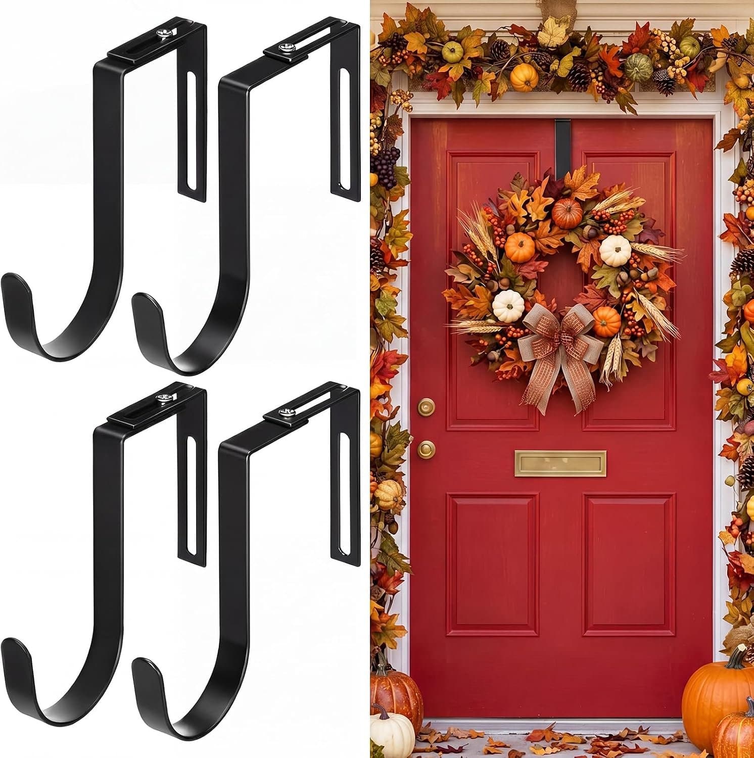 Kranshanger - 4 Stuks - Kerstkrans hanger - Verstelbaar - Deurhaken - Kranshaak - Kranshanger voor voordeur - Deurhaak voor Krans - Haken - Ophanghaken - Deurhanger - kerstkransen ophangen - voor deur voor kerstkransen, decoraties en haak