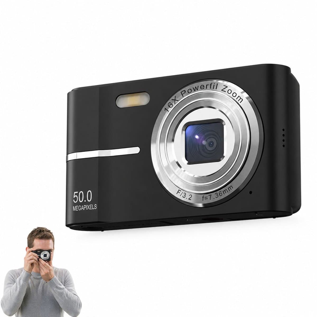 Digitale Camera - 50 Megapixel - 4K Video - 16x Digitale Zoom - 2.4 Inch LCD Scherm - Memory card not included - Compacte Camera voor Vloggen en Fotografie - Autofocus - Zwart