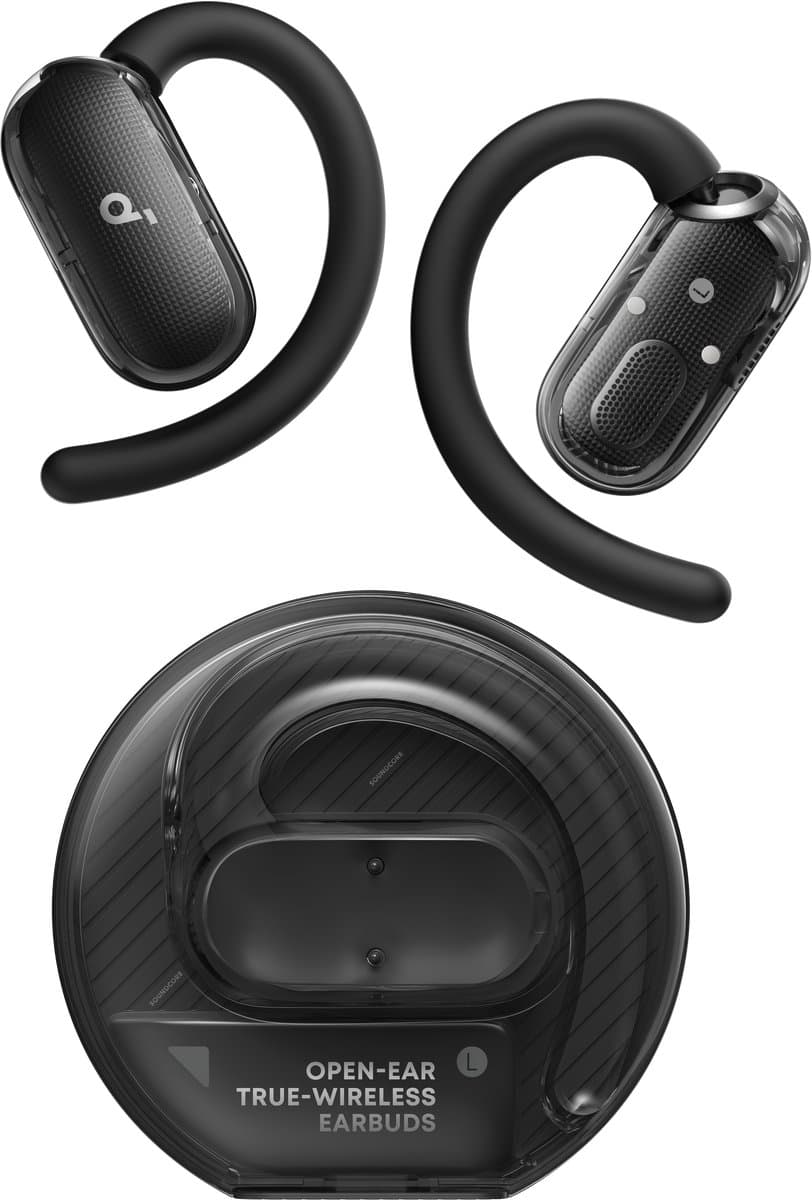 Soundcore V40i by Anker, open-ear hoofdtelefoon, kristalhelder ontwerp, 4 verstelbare standen voor een goede pasvorm in elk oor, 2x diepere bas, IP55, 21 uur afspeeltijd, duidelijke AI-gesprekken, Bluetooth 5.4, app-bediening